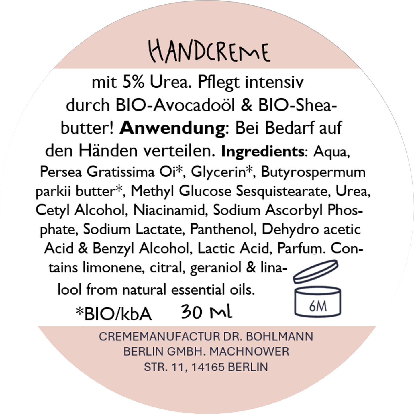 Bodenaufkleber mit Anwendungshinweisen und Inhaltsstoffen für eine Handcreme von wasserundoel