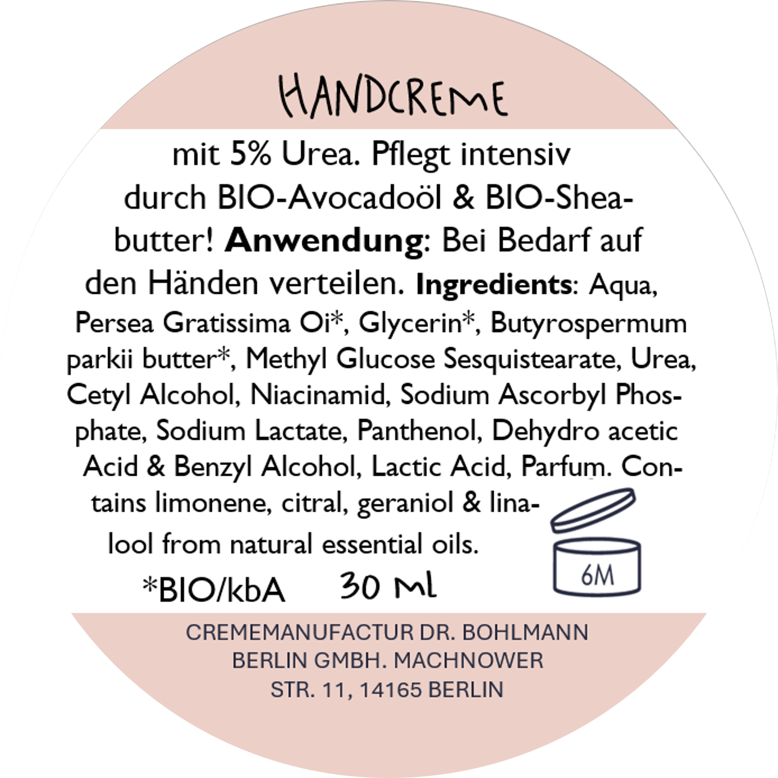 Bodenaufkleber mit Anwendungshinweisen und Inhaltsstoffen für eine Handcreme von wasserundoel