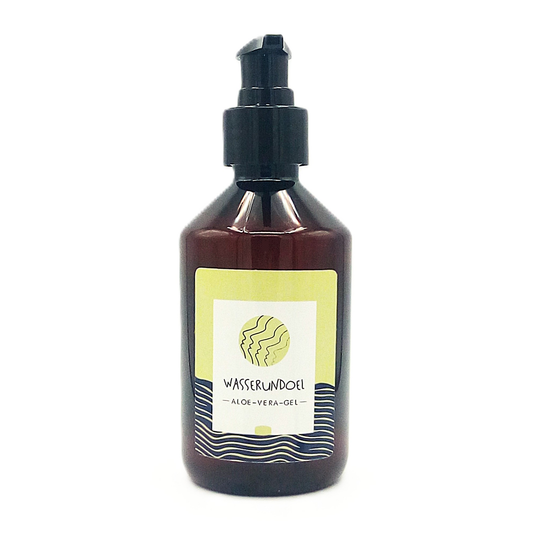 Aloe-Vera-Gel von wasserundoel in der braunen PET-Flasche mit Lotionpumpe von vorne