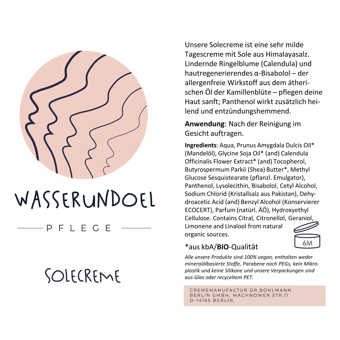 Produktinformationen, Anwendungshinweise und Inhaltsstoffe der milden Solecreme von wasserundoel