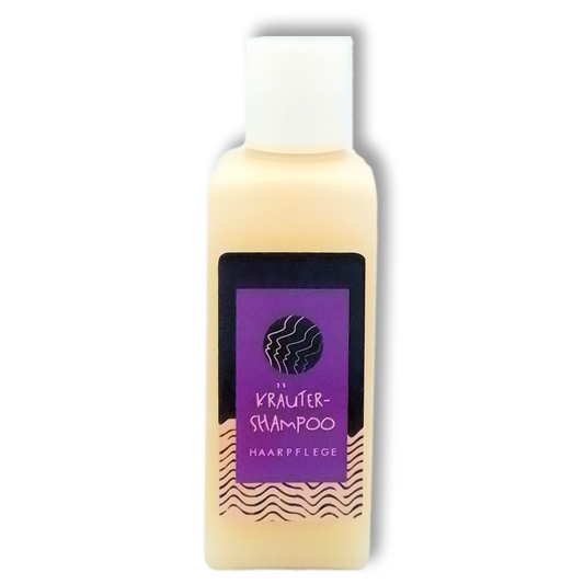 Vierkantflasche mit Kräutershampoo von wasserundoel. Frontansicht