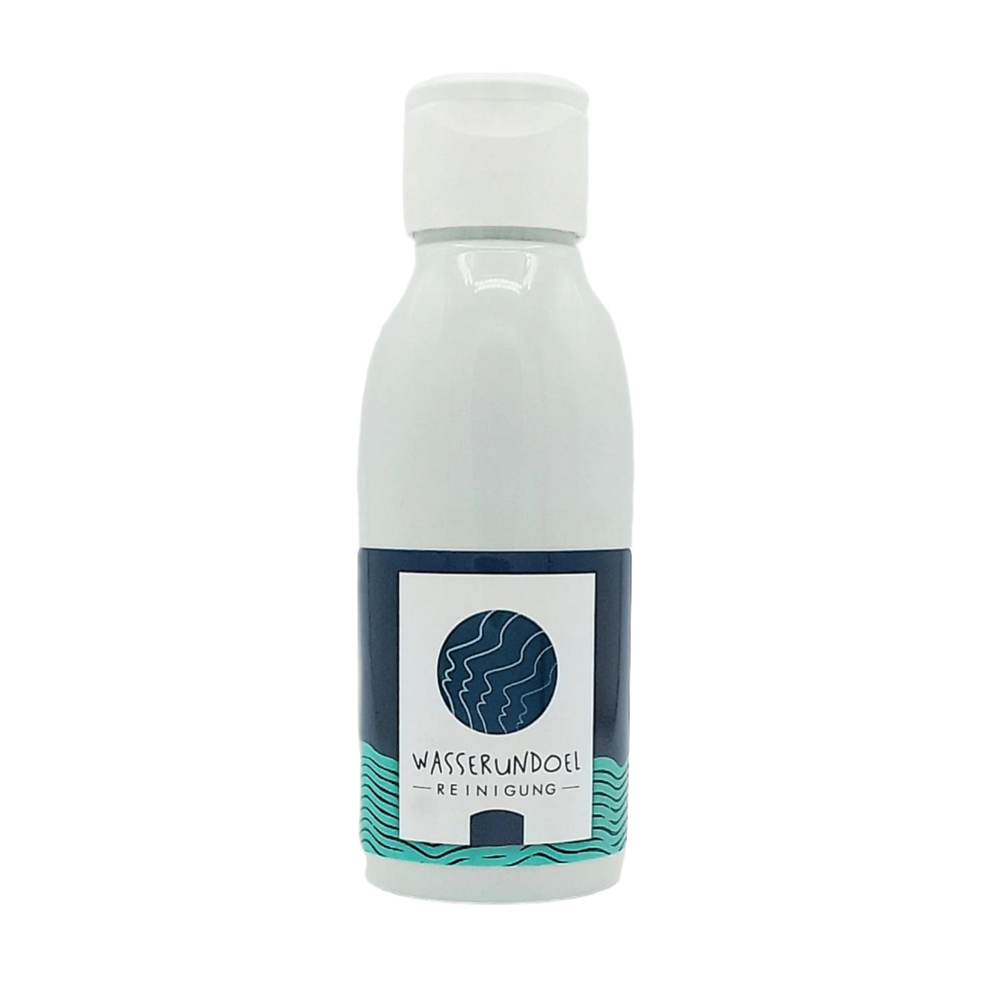 Eine weiße Flasche mit dem Aufkleber von wasserundoel mit der Reinigungsmiclh Melisse