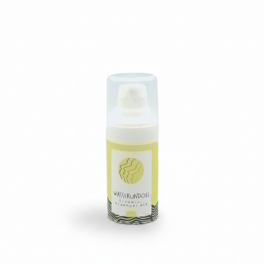 Vitamin-Augengel ACE von Wasserundoel im Airless-Spender 15 ml, erfrischende Augenpflege mit Hyaluron und Vitaminkomplex A-C-E, weißer Hintergrund
