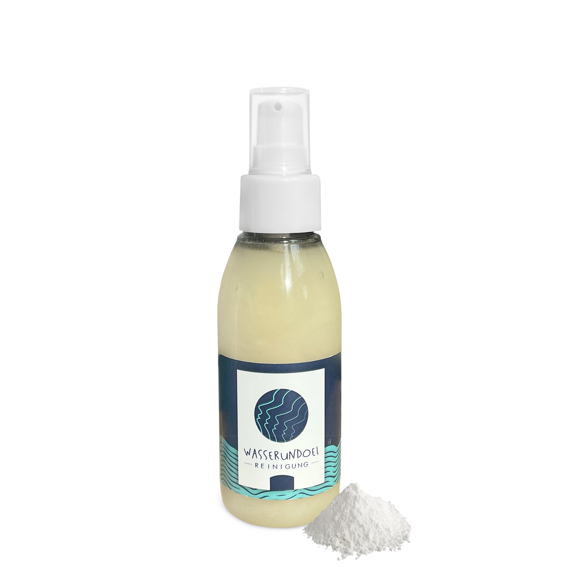 Flasche mit Lotionspender mit der milden Reinigungsmilch Melisse von wasserundoel