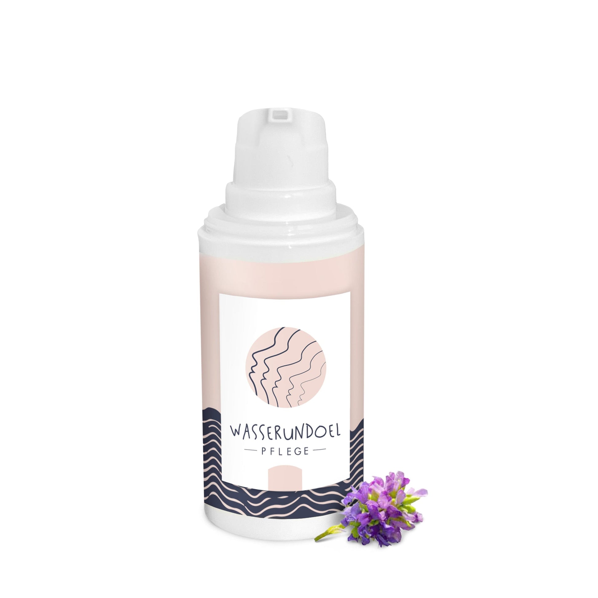 Anti-Aging Serum von wasserundoel im Airless-Spender mit kleiner Bakuchiol-Blüte im Vordergrund